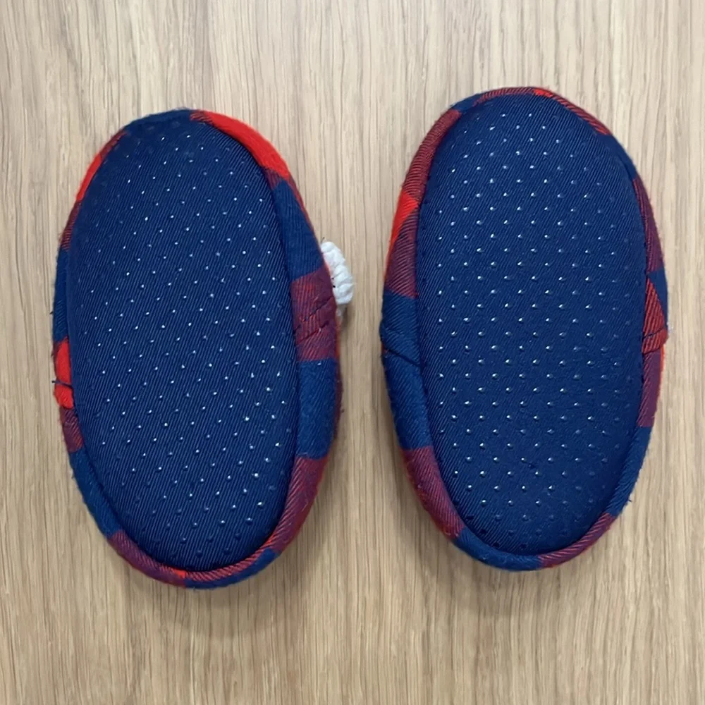 Dearfoams Infant/Toddler Baby Bear Plush Slippers Plaid, size 5/6